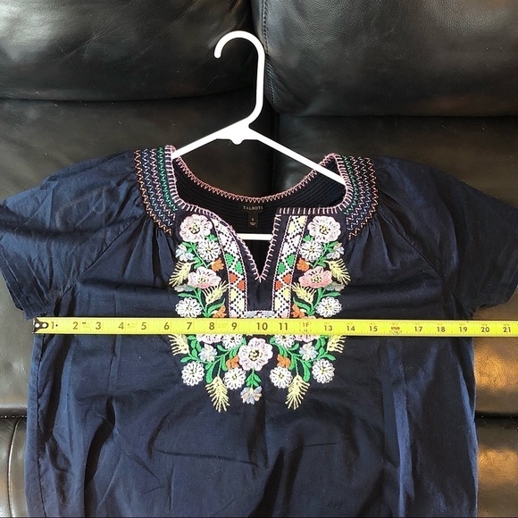 Talbots Floral Embroidered Top Short Sleeve 100% Cotton Blue Colorful Sz Small - Picture 8 of 10